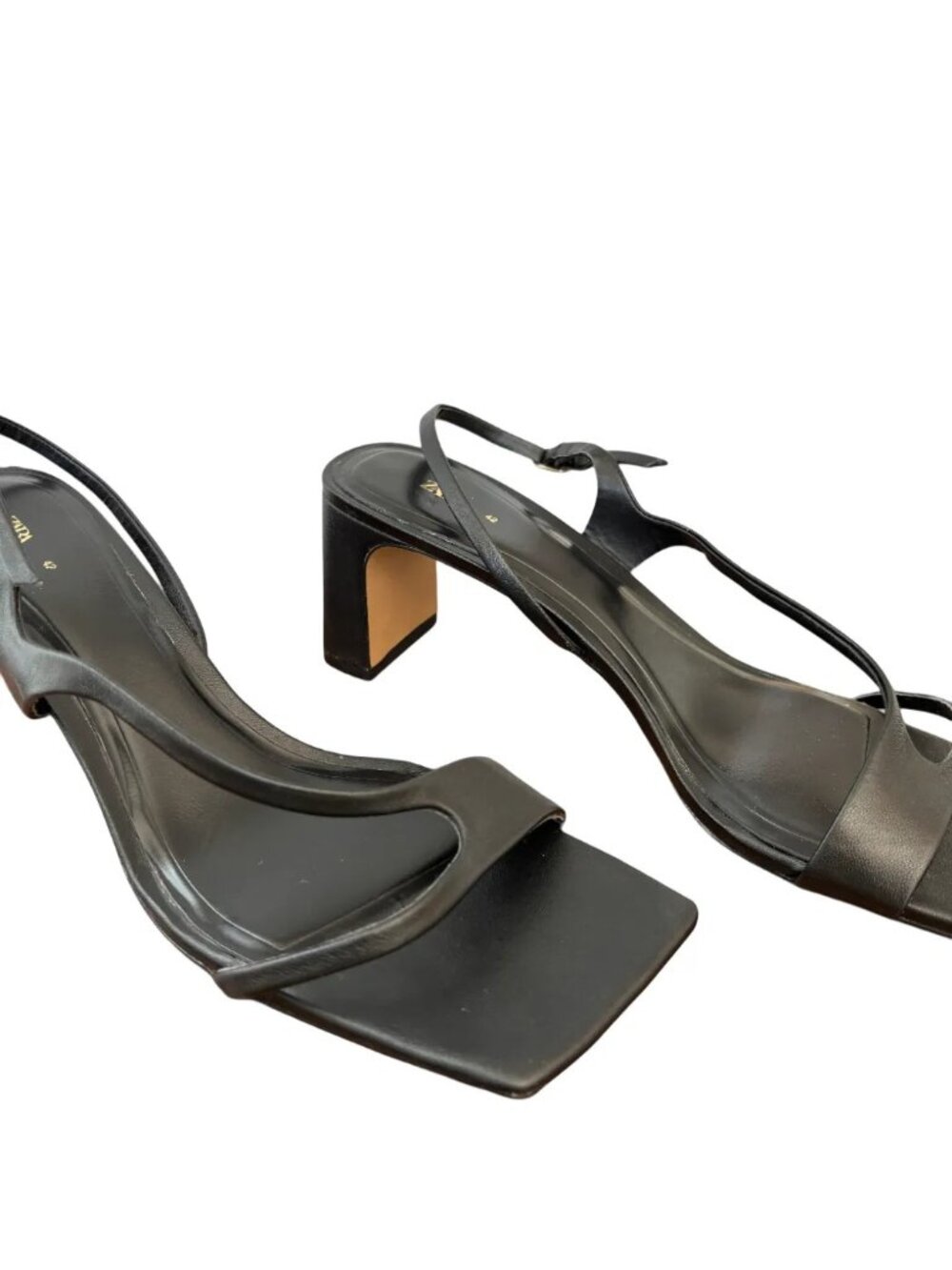 NEW ZARA Square Toe Strappy Heeled Sandals in Black Leather SZ 11/42